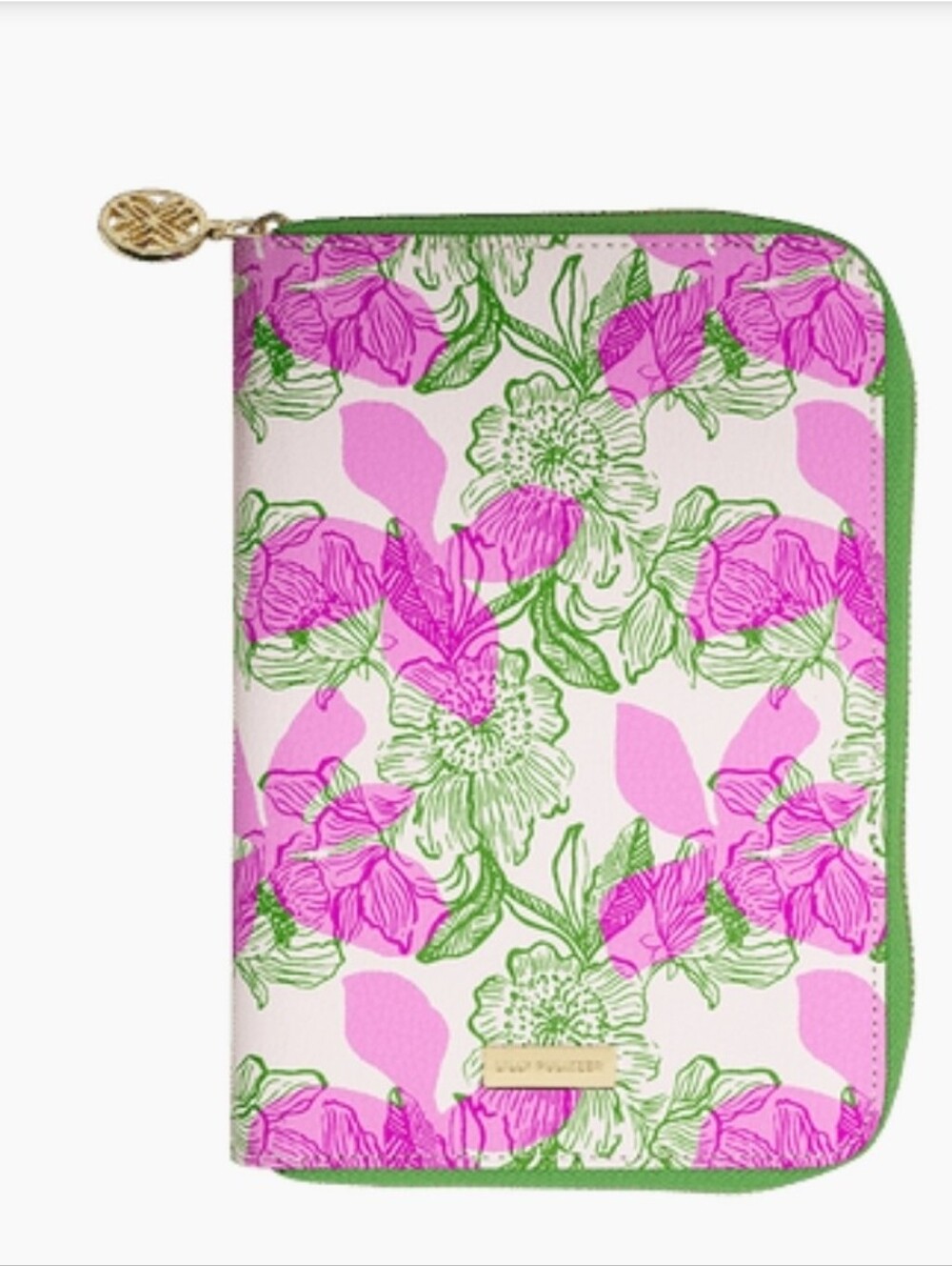 Lilly Pulitzer Pink Green Floral Zip Pouch with Gold Accent
